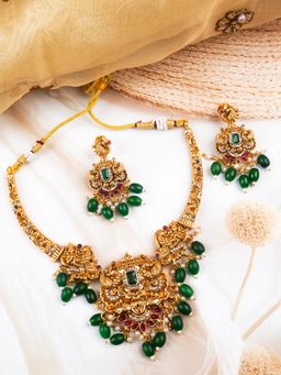 STILEADDA - Women Multi-Color Classic South Indian Temple Jewellery Set