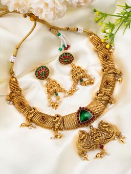 STILEADDA - Women Traditional Temple Green Jewellery Set