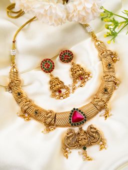 STILEADDA - Women Traditional Temple Red Jewellery Set