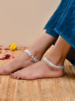 Silvermerc Designs - Women Multi-Color Silver Plated Festive Wear Anklets (Pack of 2)