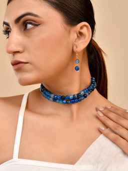 Silvermerc Designs - Women Blue Stone Beaded Jewellery Set