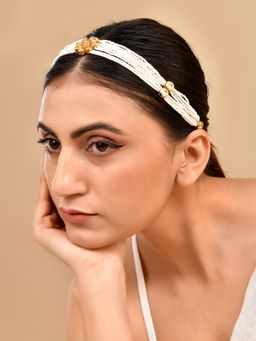 Silvermerc Designs - Women White Kundan Pearl Strands Matha Patti