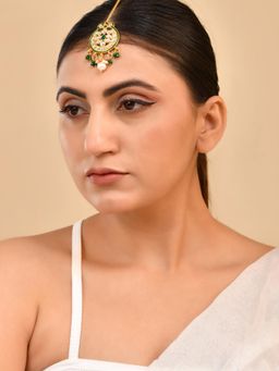 Silvermerc Designs - Women Multi-Color Pearl Drops Kundan Maang Tikka