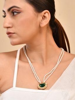 Silvermerc Designs - Women Green Double Layer Pearl Necklace