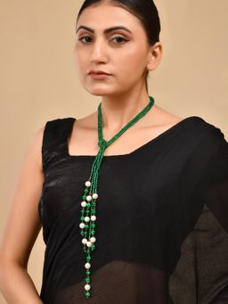 Silvermerc Designs - Women Green Layered Pearl Beaded Necklace