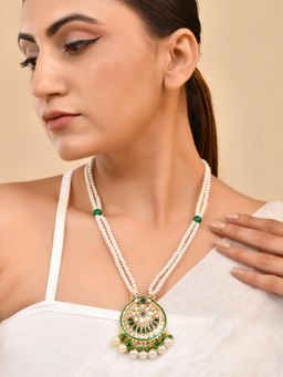 Silvermerc Designs - Women Handcrafted Green Kundan Pearl Necklace