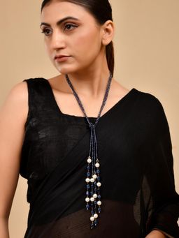 Silvermerc Designs - Women Navy Blue Beaded Layered Tassel Tie Note Necklace