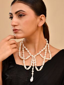 Silvermerc Designs - Women Off White Party Wear Pearl Drop Necklace