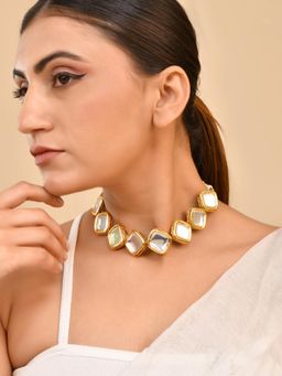 Silvermerc Designs - Women White Kundan Statement Choker Necklace