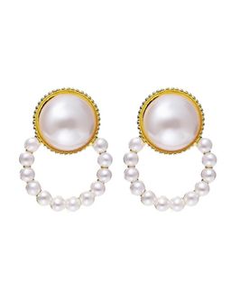 Stol'N - Women White Alloy Geometric Pearl Ring Drop Earrings