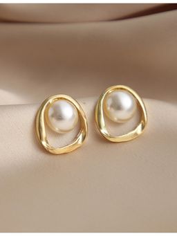 Stol'N - Women White Alloy Geometric Pearl Square Stud Earrings