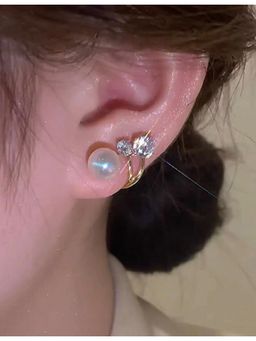 Stol'N - Women White Stainless Steel Round Polished Stud Earrings