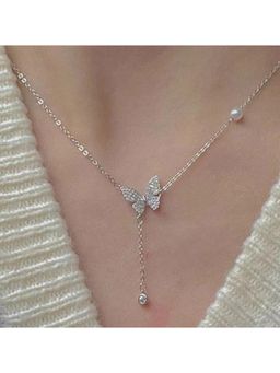 Stol'N - Women White Alloy Diamond Butterfly Necklace