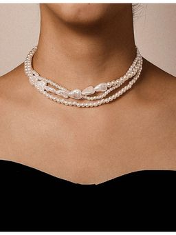 Stol'N - Women White Pearl Beaded Layered Necklace