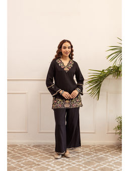 BERRYLICIOUS - Women Rayon Black Embroidered Co-Ord Set
