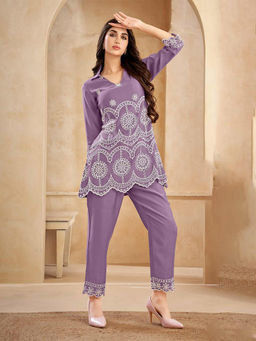 M MARCH LABEL - Mauve Schiffli Co-Ord Set