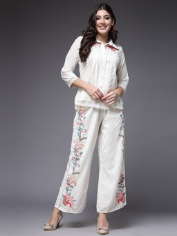 M MARCH LABEL - White Pearl Cross-Stich Co-Ord Set