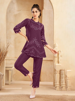 M MARCH LABEL - Purple Schiffli Collared Co-Ord Set