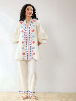 M MARCH LABEL - White Dhakai Co-Ord Set