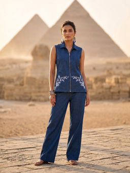Autumnlane - Blue Prisha Bombay Embroidery Denim Co-Ord Set