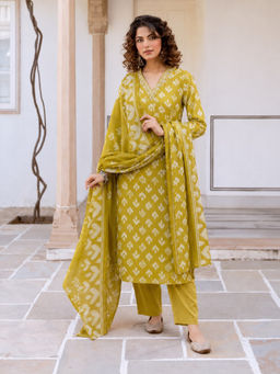 Autumnlane - Yellow Myra Slime Printed Work Kurta With Pant & Dupatta