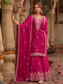 Autumnlane - Purple Preity Carmine Full Work Kurta With Sharara & Dupatta