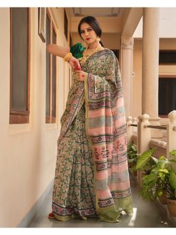 Mayurie - Moonpie Chanderi Hand Block Printed Saree with Unstitched Blouse