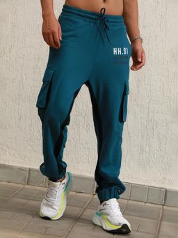 Hubberholme - Men Typography Printed Relaxed Straight Leg High-Rise Cargo Jogger