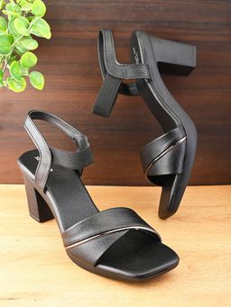 XE Looks - Elegant heel with textured finish and ankle strap Heel Sandal