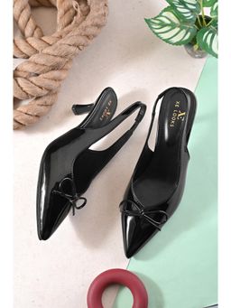 XE Looks - Glossy Patent-Finish Bow Detail Slingback Pointed Toe Pumps