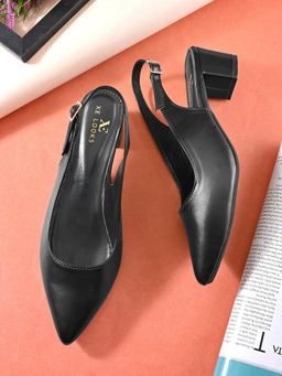 XE Looks - Sleek Closed-Toe Slingback Buckle Strap Block Heel Pumps