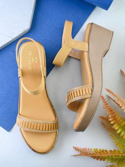 XE Looks - Wedge Sandals Pleated Front Strap with Elastic Back Support Sandal