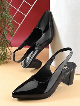 XE Looks - Elegant Patent Pointed-Toe Slingback Heel Sandal