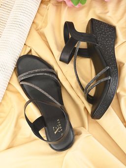 XE Looks - Stylish shimmer detailing straps Wedge Sandal