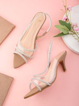 XE Looks - Rhinestone-Studded Clear Strap Slingback Heel Sandal