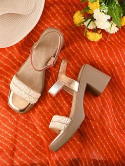 XE Looks - Embellished Beaded Strap Block Heel Sandal