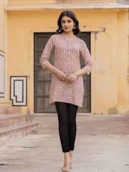 Yufta - Pink Ethnic Motifs Cotton Kurti