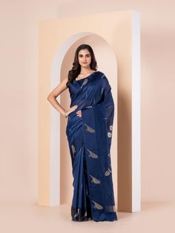 KAVVYA - Women Blue Silk Handloom Saree with Unstitched Blouse