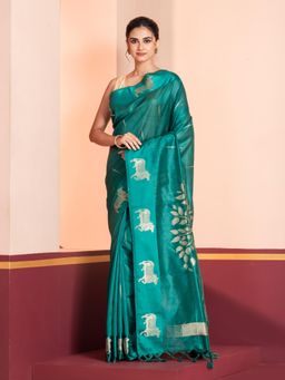 KAVVYA - Women Green Silk Handloom Saree with Unstitched Blouse