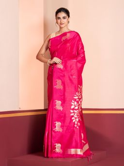 KAVVYA - Women Pink Silk Handloom Saree with Unstitched Blouse