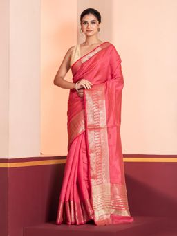 KAVVYA - Women Peach Silk Handloom Saree with Unstitched Blouse