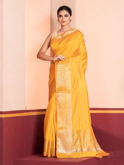 KAVVYA - Women Mustard Silk Handloom Saree with Unstitched Blouse