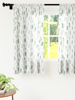Encasa Homes - Polyester Printed Window Curtains With Tie Back 5 Ft Long Palm Green (pack Of 2)