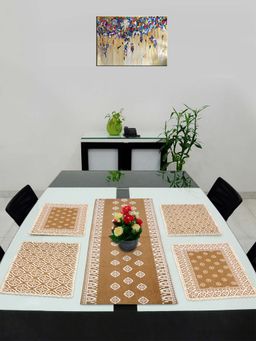 Saral Home - Cotton Dining Table Placemats, 4 Mat -33 x 45 Cm, 1 Runner 33 x 120 Cm (Set of 5), Beige
