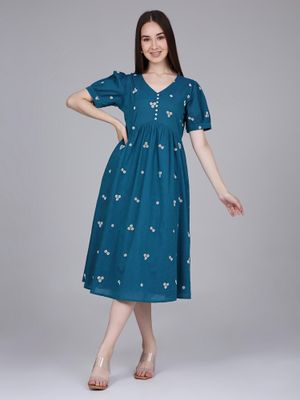 Teal Arrows Cotton Dress
