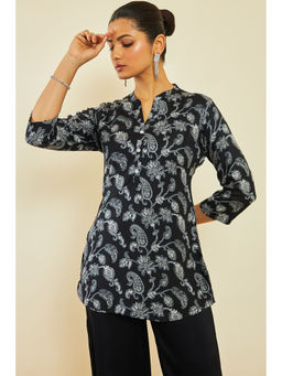 Soch - Black Rayon Tunic with Floral and Paisley Print