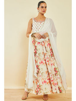 Soch - Off White Georgette Anarkali with Floral Print and Embroidery (Set of 3)