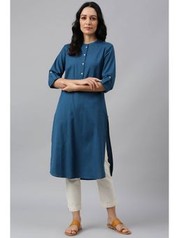 W - Blue Solid Kurta