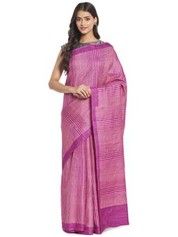Fabindia - Magenta Hand Block Print Silk Sari