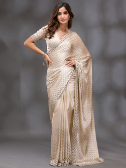 Koskii - Women Stonework (Silver) Semi Crepe Saree With Unstitched Blouse